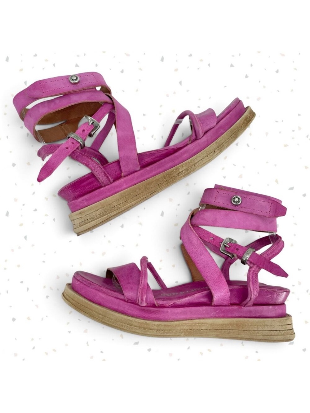 A.S.98 Labo Hot Pink Fuchsia Leather Wrap Platform Gladiator Sandals AS98 EU 38